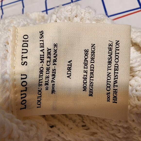 Loulou Studio Adria Open Stitch Cotton Cardigan NWOT White Med small mark - Picture 11 of 12